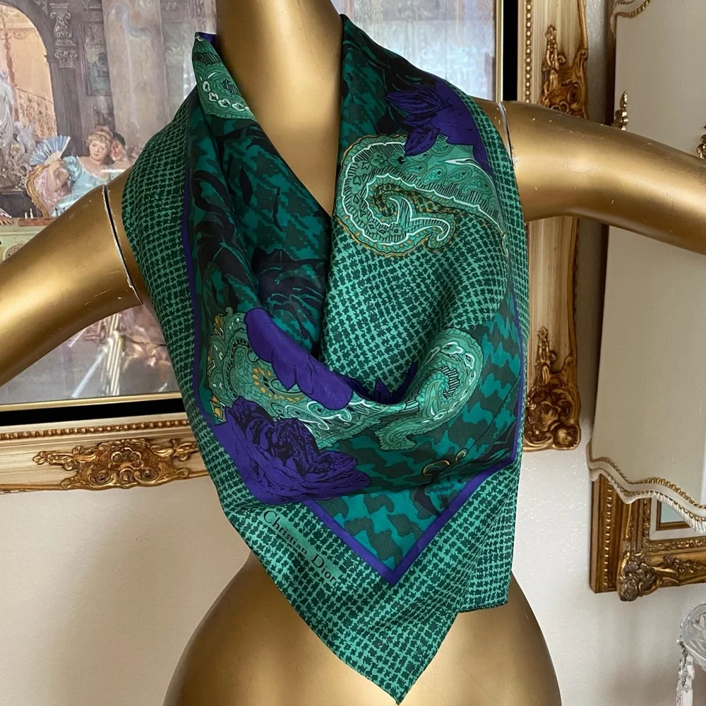 Christian Dior Vintage Floral Paisley Print Scarf